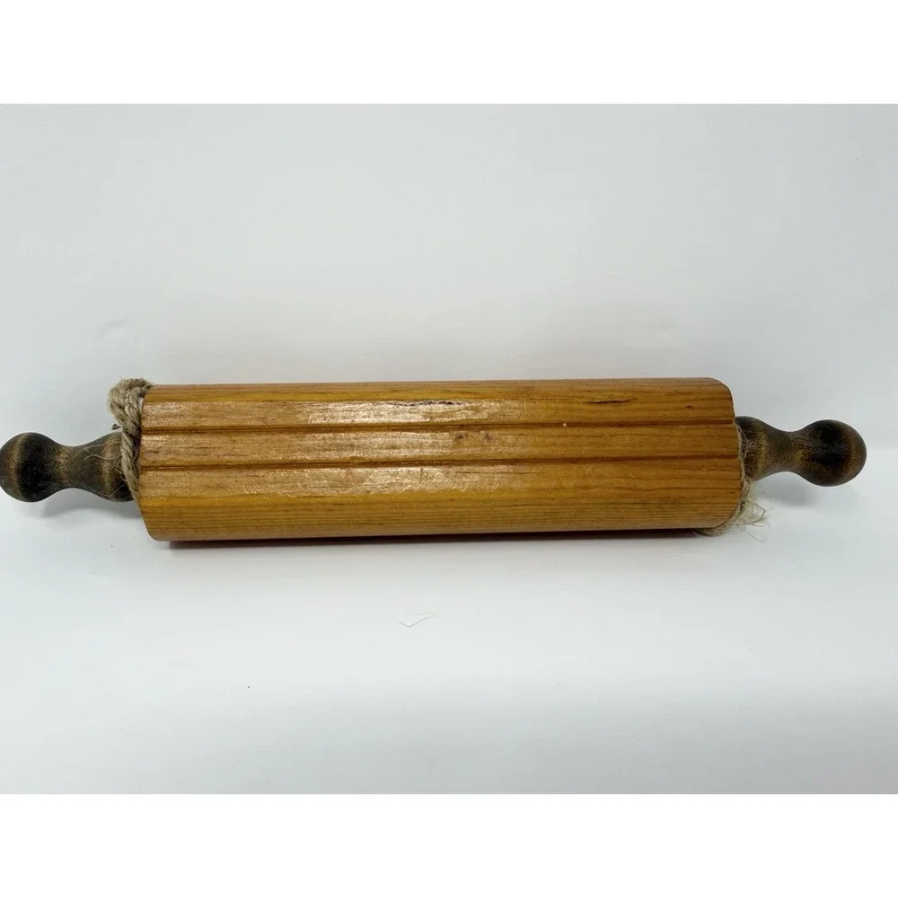 Vintage Wooden Rolling Pin Recipe Card Holder Fruit Design Kitchen Decor